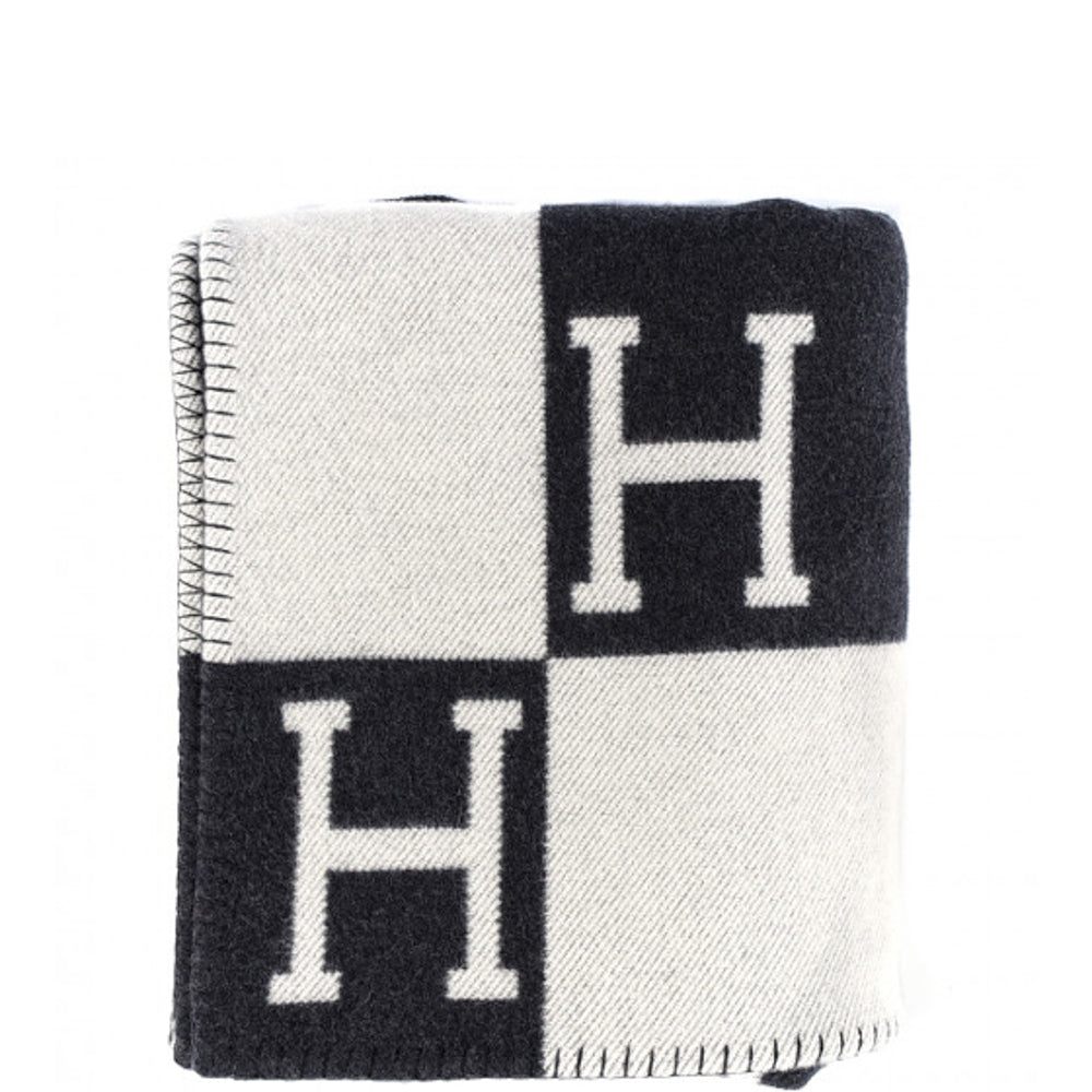 Hermes  Blanket Avalon Signature H Ecru and Noir Throw Blanket– TC