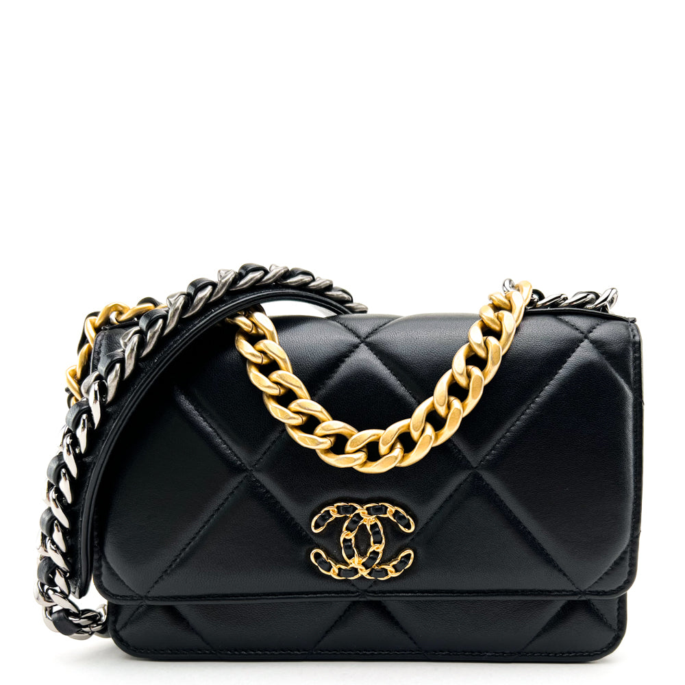 Chanel 19 Zip Wallet Small, Black Lambskin with Gold Hardware