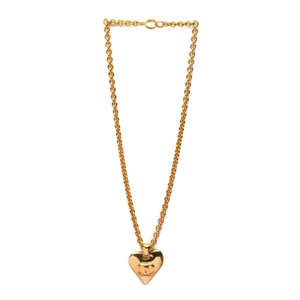 Gold CC Heart Pendant Necklace 93P Vintage