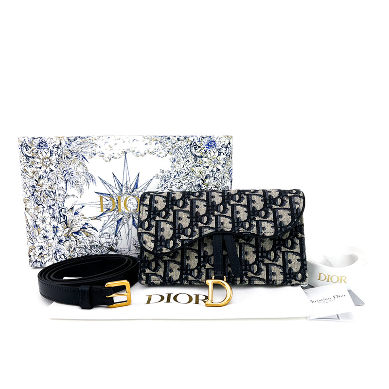 Christian Dior SADDLE BELT POUCH Blue Dior Oblique Jacquard RETAIL