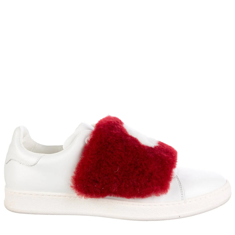 Moncler White Leather Red Fur Logo Sneakers 