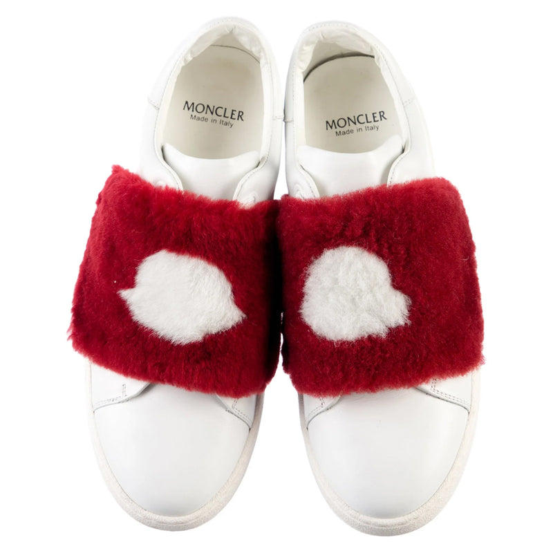 Moncler White Leather Fur Sneakers 