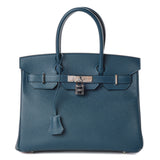 Hermes Bleu De Malte Epsom Leather Palladium Plated Birkin 30 Bag