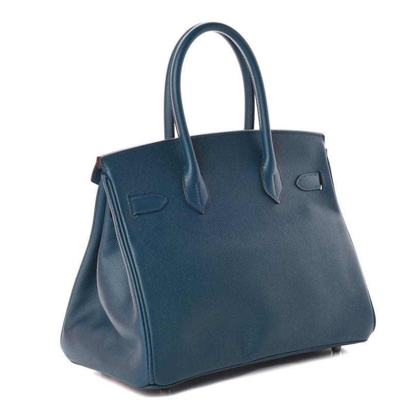 Hermes Bleu De Malte Epsom Leather Palladium Plated Birkin 30 Bag