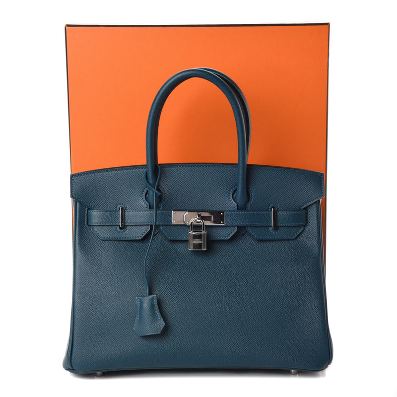 Hermes Bleu De Malte Epsom Leather Palladium Plated Birkin 30 Bag Luxybit