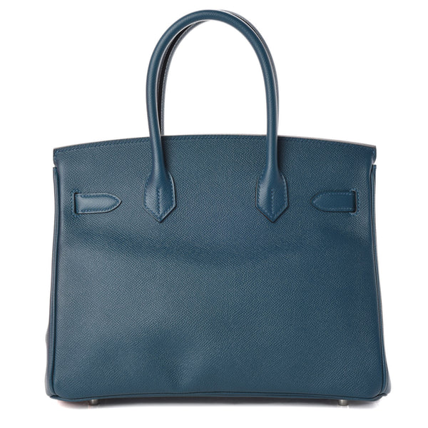 Hermes Bleu De Malte Epsom Leather Palladium Plated Birkin 30 Bag