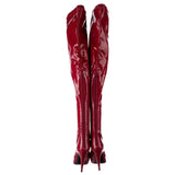 Saint Laurent Red Patent Leather Aylah Thigh High Over the Knee Boots 