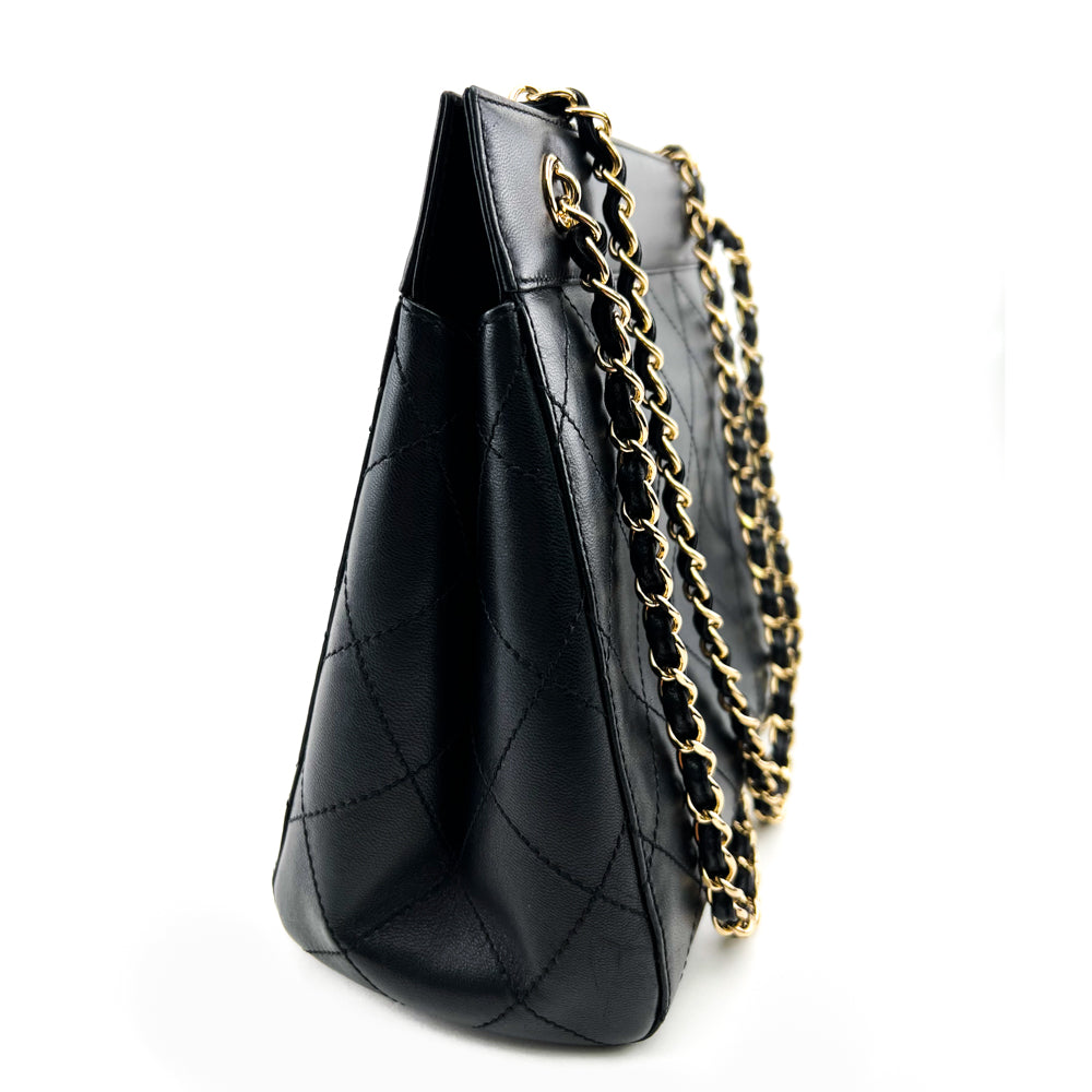 CHANEL Vintage Bekko Lambskin Leather Chain Tote Bag Black