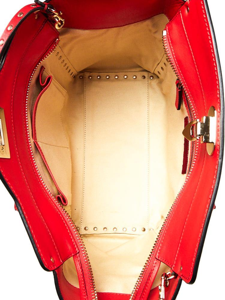 Valentino Red Shiny Crocodile Rockstud Double Handle Tote Bag