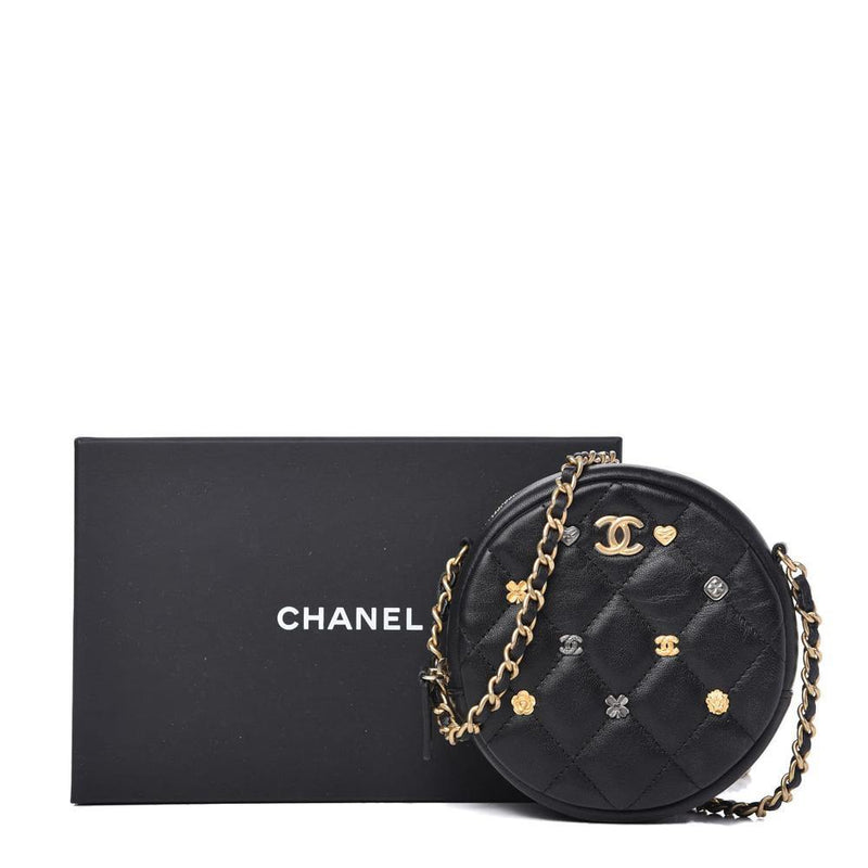 CHANEL Lambskin Quilted Chanel 19 Round Clutch With Chain Black |  FASHIONPHILE