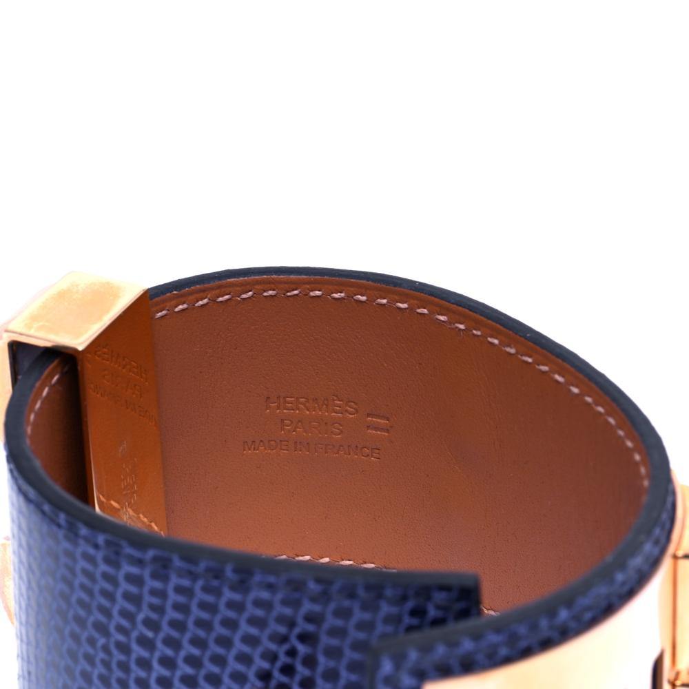 Hermès bracelet Dog collar in ebony lizard leather, gold jewelery, new  condition! Exotic leather ref.121213 - Joli Closet