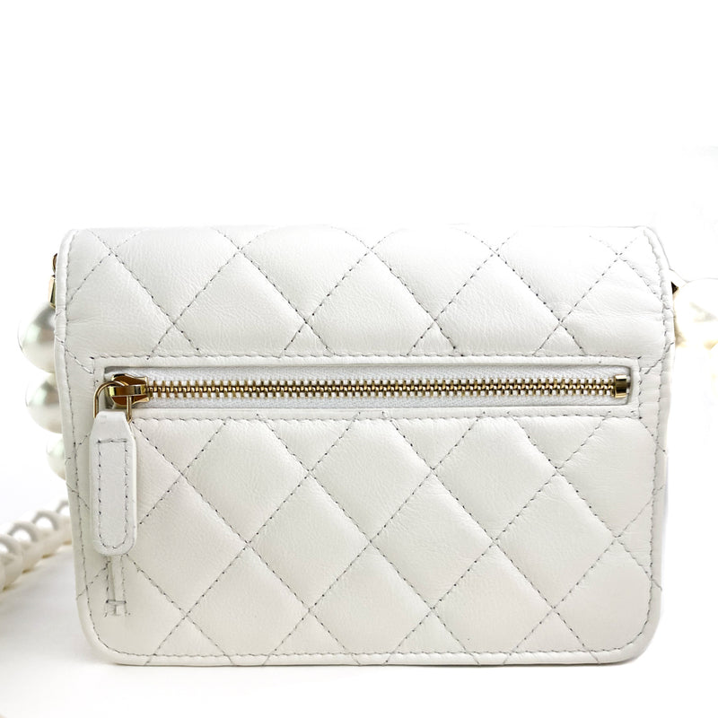 Chanel White Lambskin Quilted Pick Me Up Wallet on Chain with Chain Top Handle Gold Hardware, 2022 (Like New), Womens Handbag
