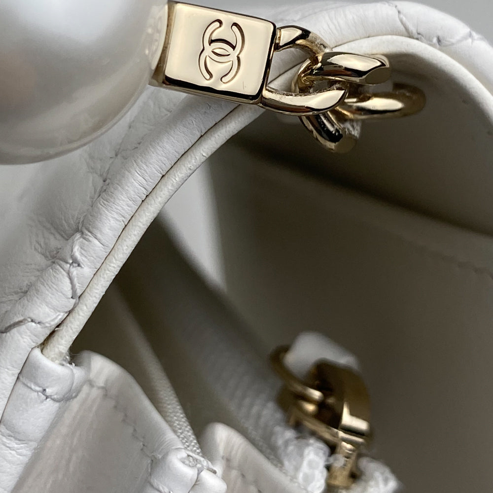 Chanel Pearl Strap CC Wallet on Chain Quilted Calfskin Mini White