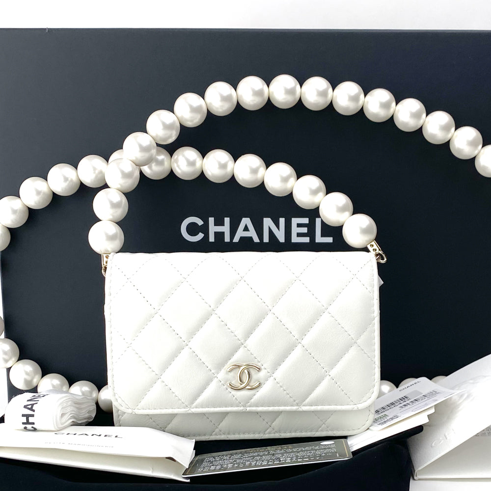 Chanel Calfskin Quilted Pearl Mini Wallet On Chain WOC Black – STYLISHTOP