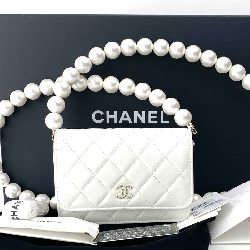 Chanel Timeless Wallet On Chain Artificial Fabric White