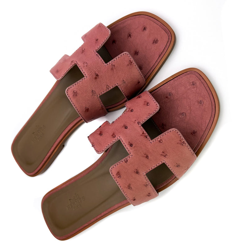 Hermès Ostrich Oran Sandals - Pink Sandals, Shoes - HER166710