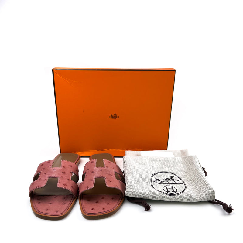 Hermes Oran Sandals in Cognac Ostrich Size 38 (Brand New)