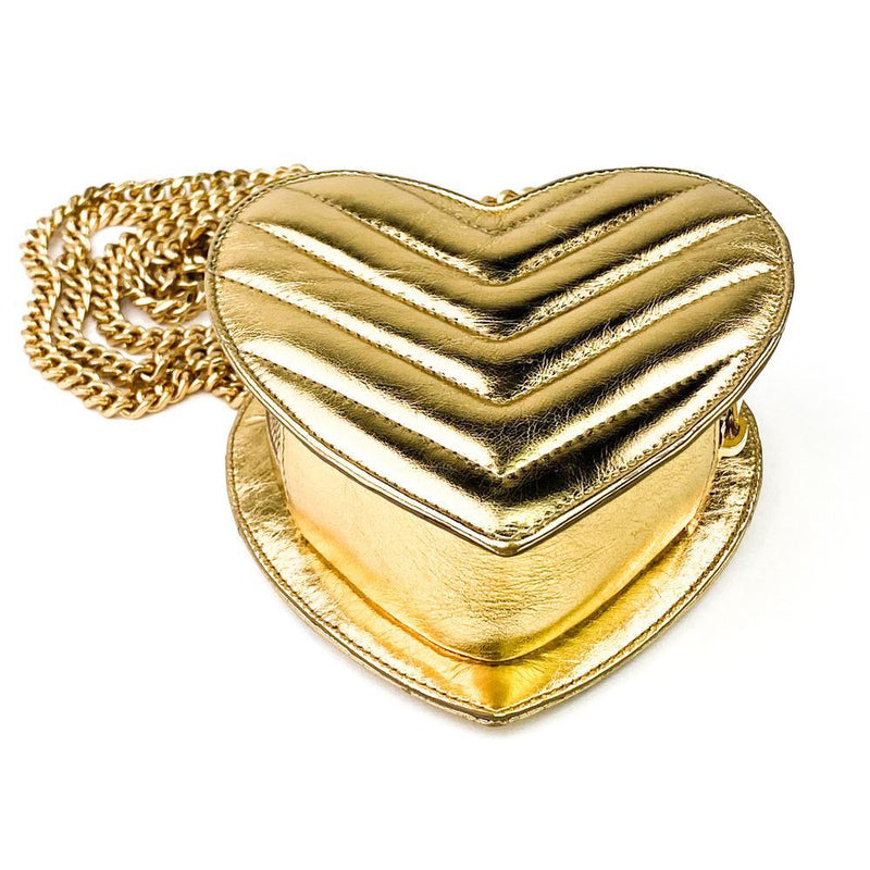 Saint Laurent Gold Chevron Monogram Mini Love Heart Chain Bag