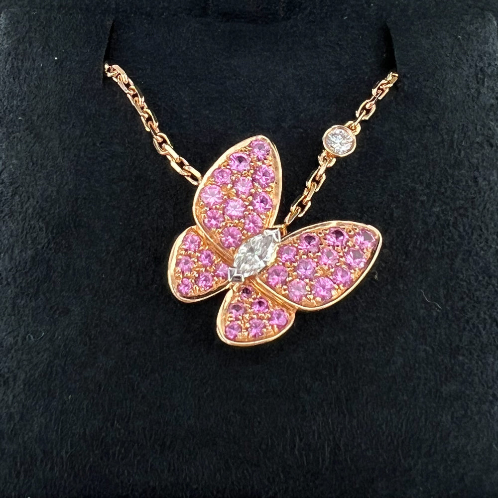 18K Yellow Pink Sapphire Butterfly Pendant