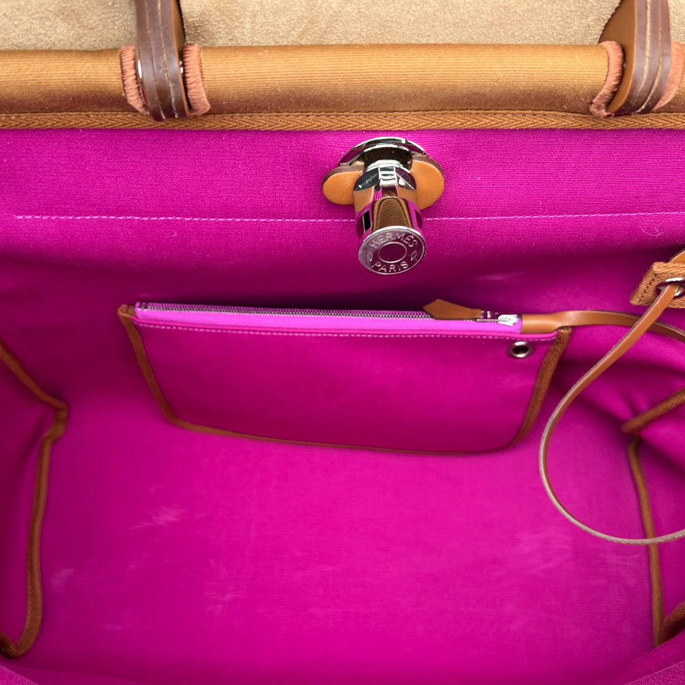 Hermes Pink Canvas and Natural Calfskin Leather Herbag Zip PM Bag - Yoogi's  Closet