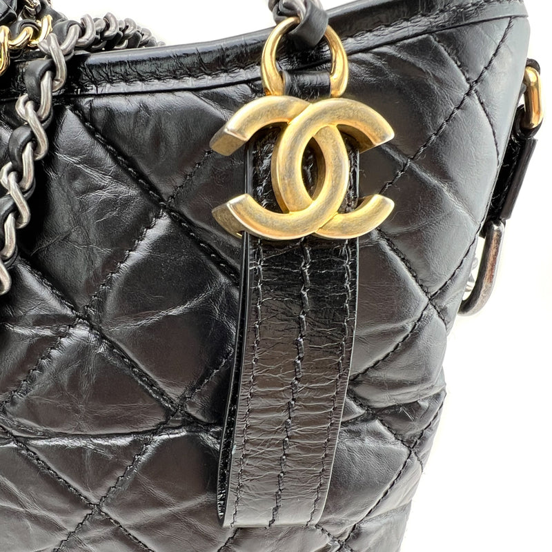 Chanel Black Quilted Calfskin Small Gabrielle Hobo Bag Gold And