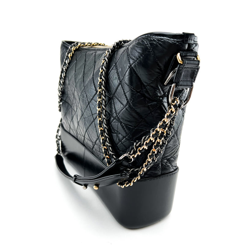 Chanel Black Aged Calfskin Quilted Charms Small Gabrielle Bag