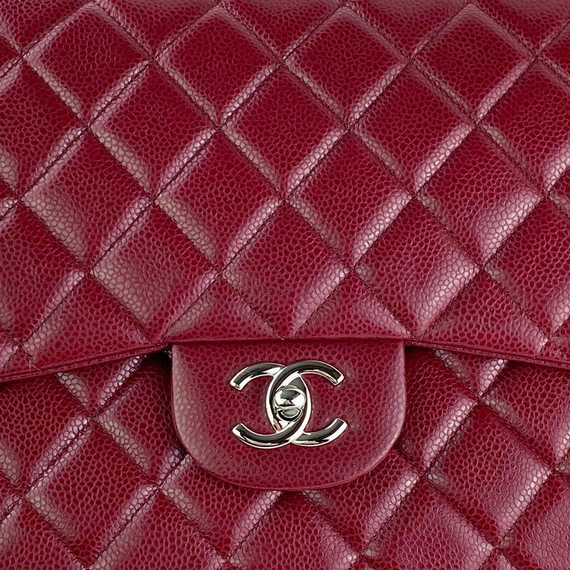 CHANEL single Flap Classic Medium red patent bag silver hardware