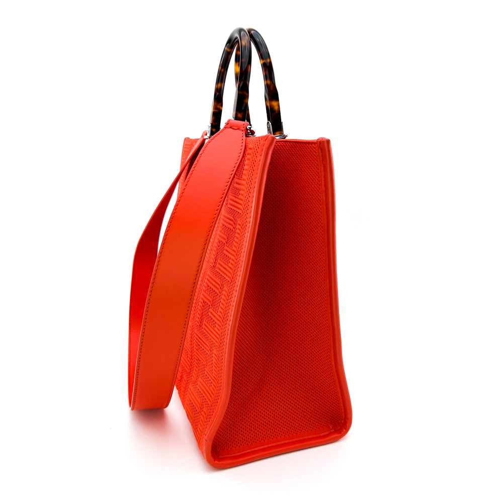 Fendi Red Technical Fabric Plexiglass FF Motif Sunshine Medium Shopper Tote  Bag