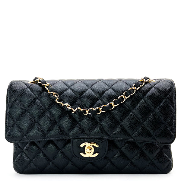 Chanel Classic Double Flap Quilted Caviar Silver-tone Medium Navy Blue - US
