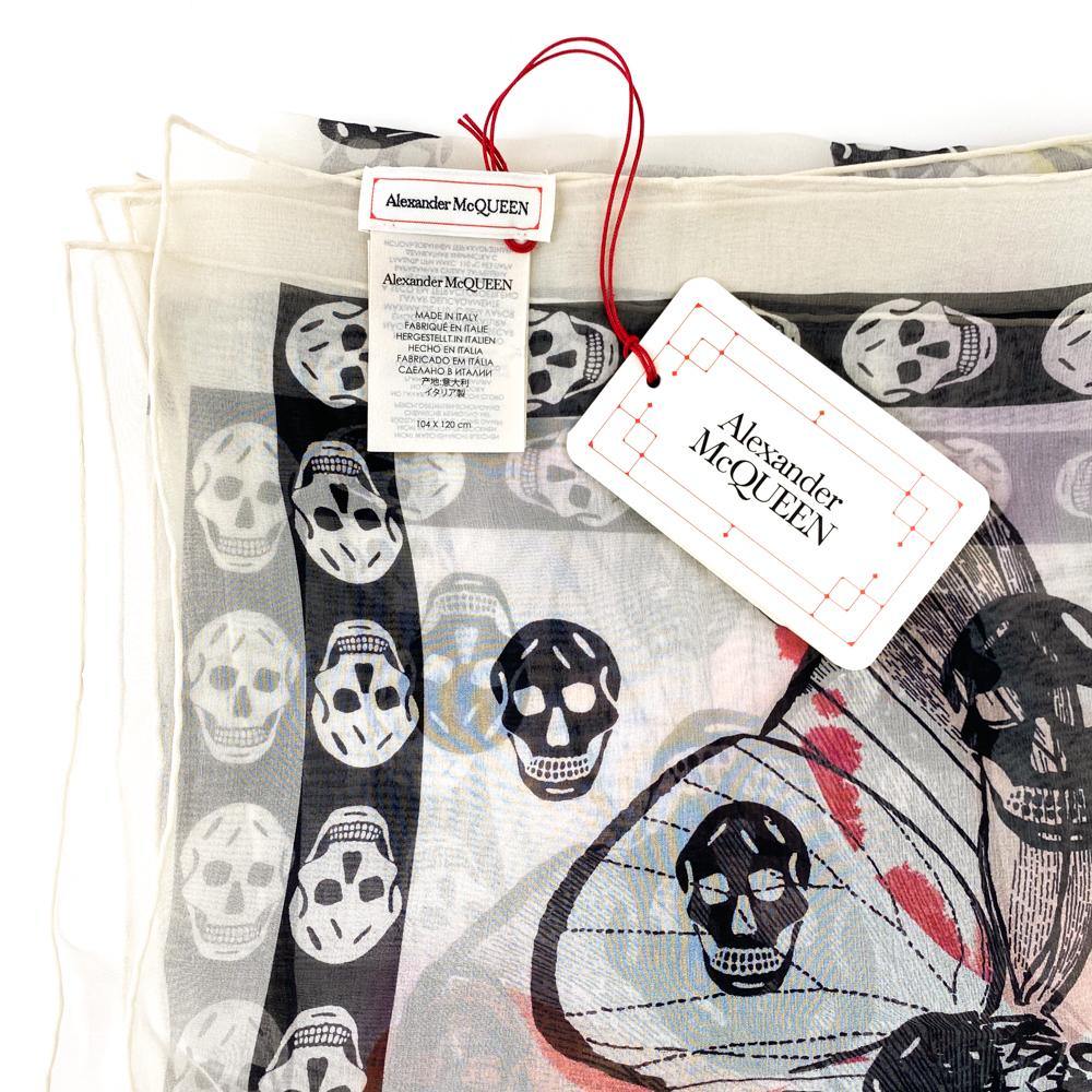 Alexander McQueen Skulls and Butterflies Print Silk Scarf