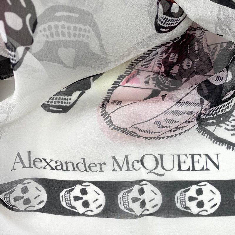 Alexander McQueen Skull & Rainbow Butterflies Print Silk Bandana