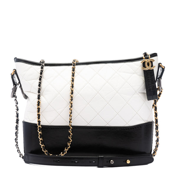 NWT Authentic Chanel White Black Leather Large Gabrielle Hobo