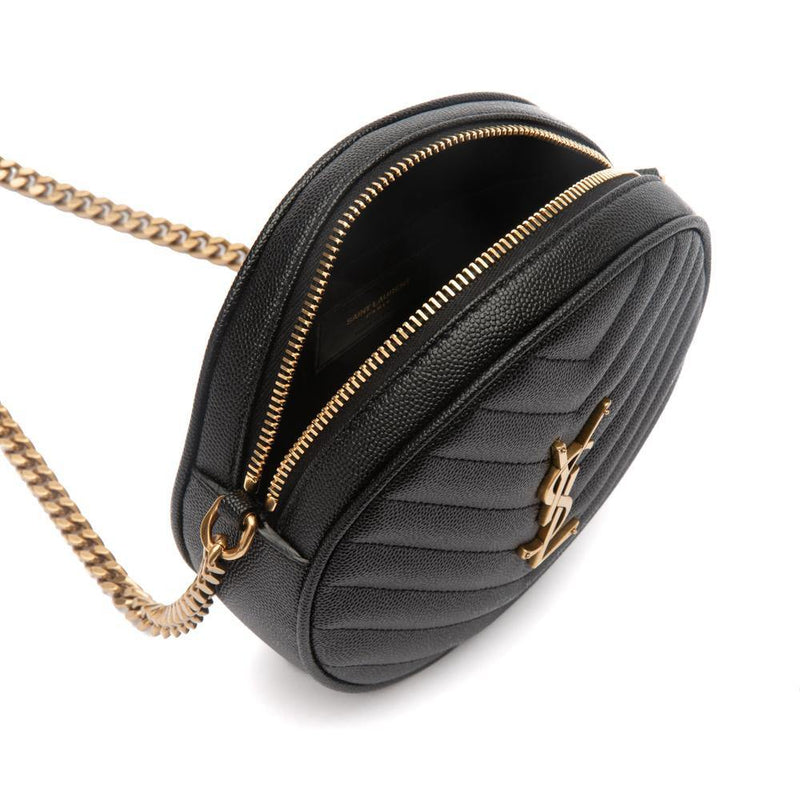 Black YSL quilted-leather key ring pouch, Saint Laurent