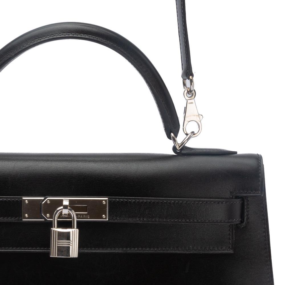 Hermes 36cm Black Box Leather Palladium Plated Kelly Sellier Bag - Yoogi's  Closet