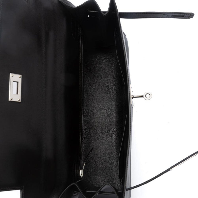 Hermes Kelly Sellier 25 Black Box Palladium Hardware Bag – MAISON
